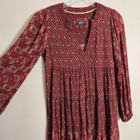 Maeve By Anthropologie Amber Tiered Tunic Dress XS Wine Burgundy Babydoll Boho - Picture 6 of 12